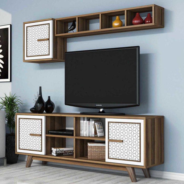 Hanah Home Ayla Mueble de TV Nogal y Blanco Hanah Home Ayla Mueble de TV Nogal y Blanco